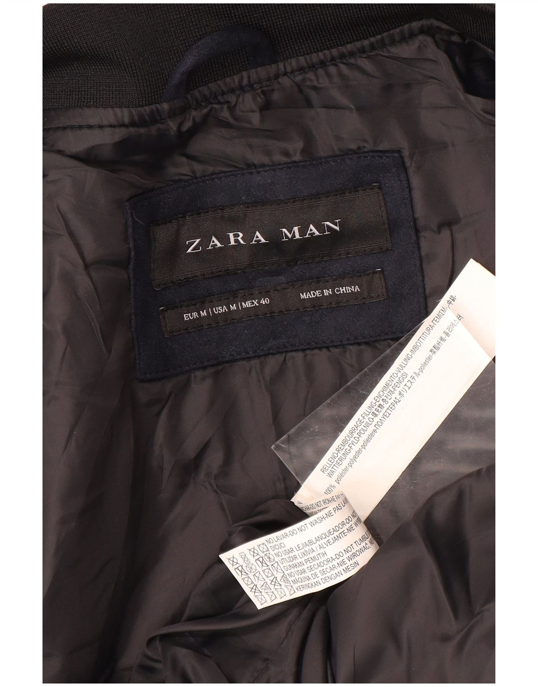 Zara Hombre Chaqueta Acolchada UK 38 Mediano Azul Marino Poliéster