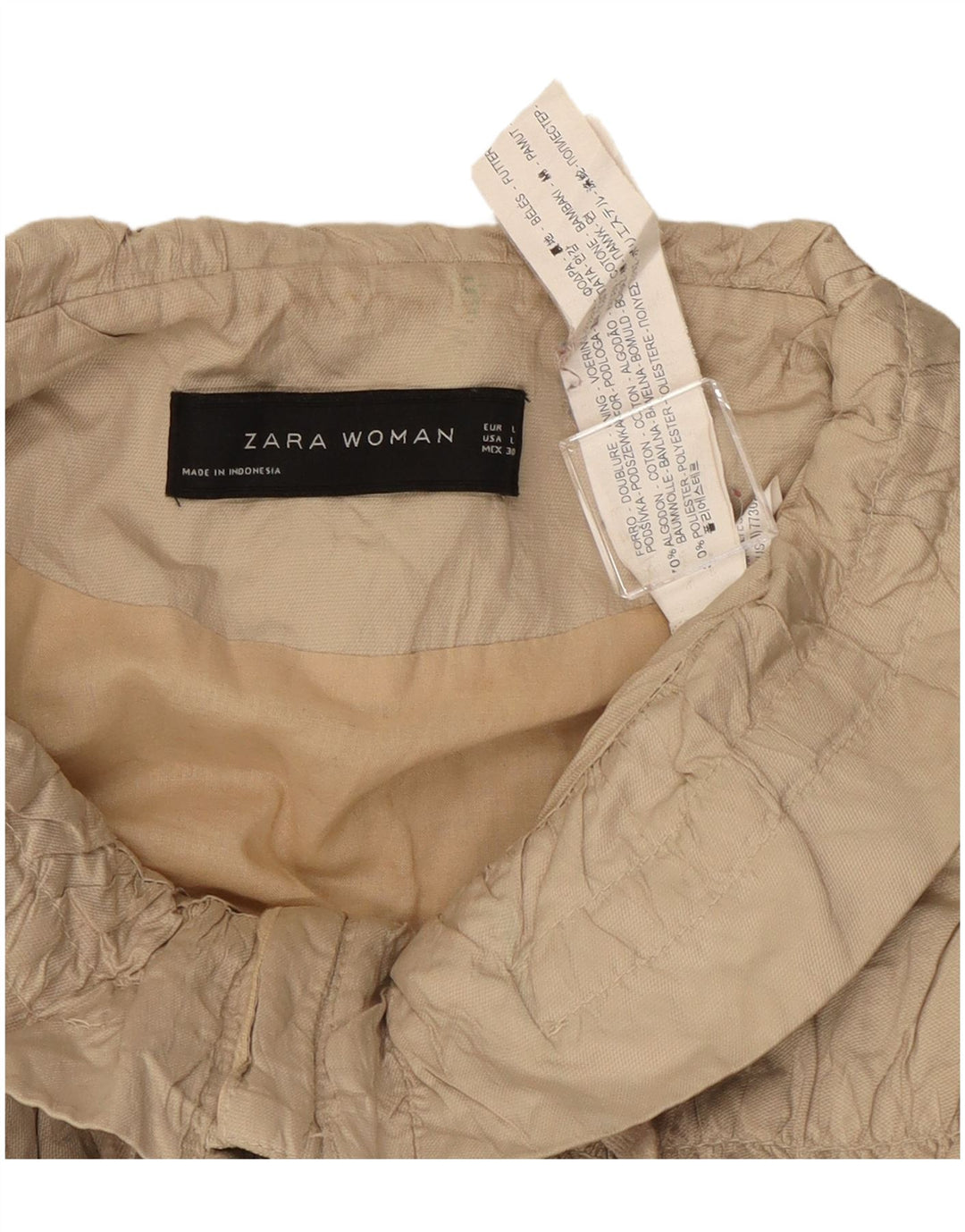 Zara Mujer Crop Bomber Jacket UK 40 Grande Algodón Beige