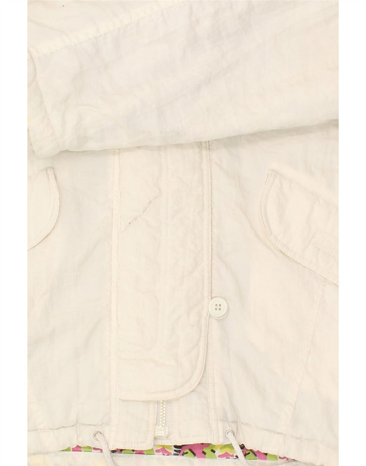 VINTAGE Chaqueta cortavientos con capucha para mujer Reino Unido 14 Poliamida blanca mediana