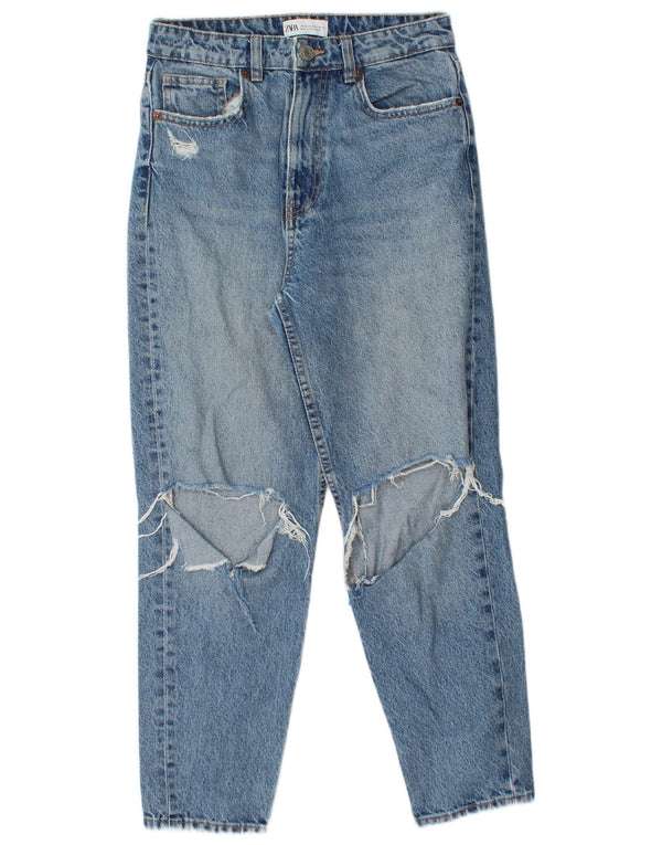 Zara Jeans Cónicos Cortos Desgastados para Mujer EU 38 Small W28 L25 Algodón Azul