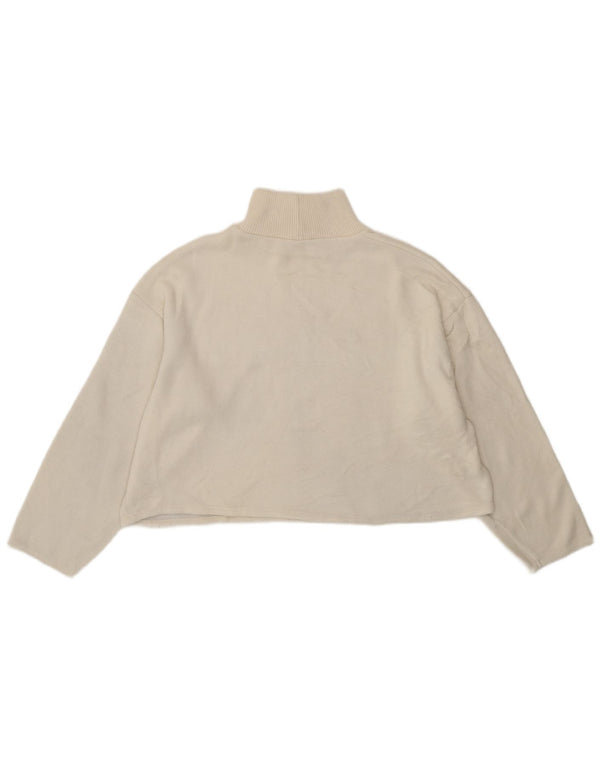 Zara Mujer Crop Loose Fit Top Manga Larga UK 46 Grande Poliéster Blanco