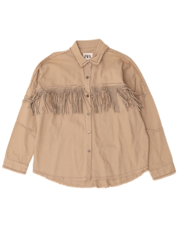 Zara Mujer Camisa Vaquera Extragrande UK 6 XS Algodón Beige