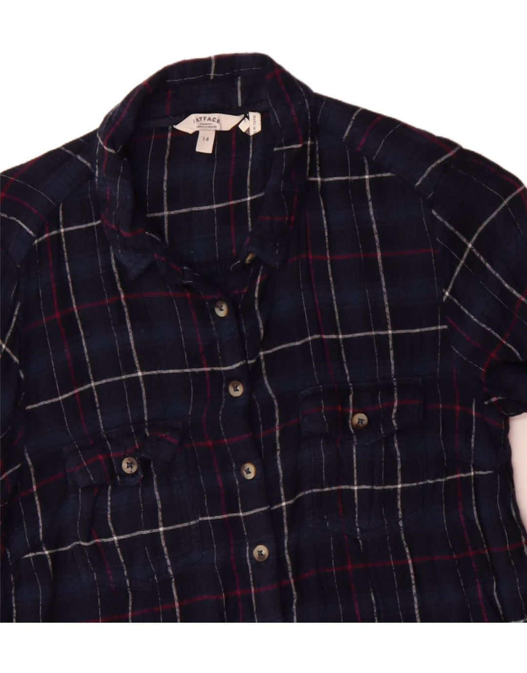 Camisa de mujer Fat Face UK 44 Medium Azul marino Cuadros Algodón