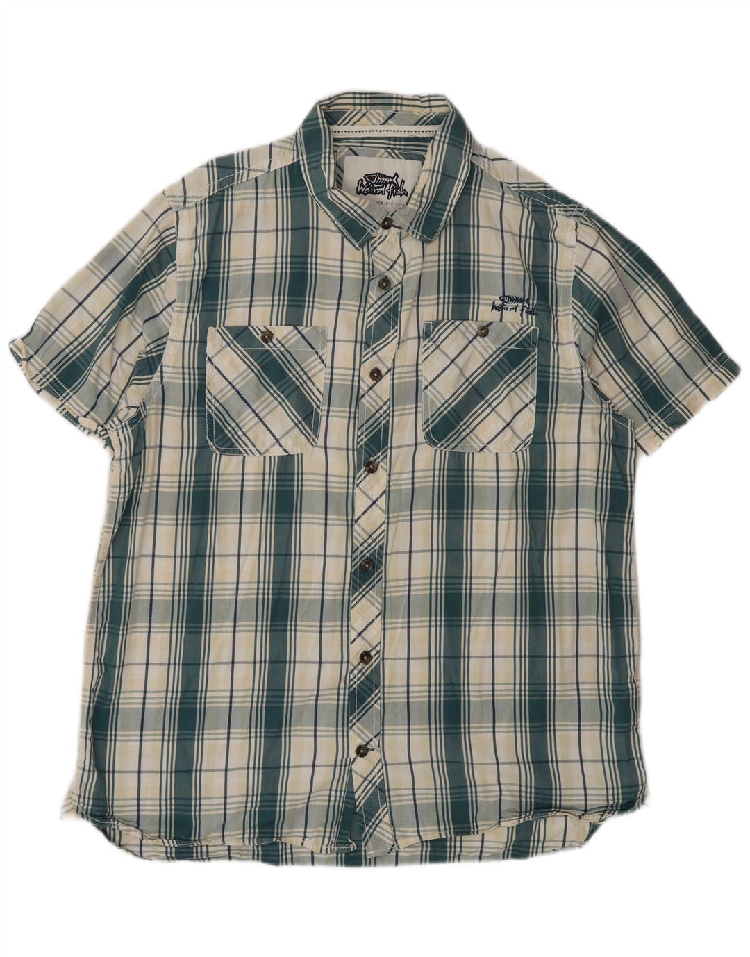 Weird Fish Camisa de manga corta para hombre de algodón a cuadros verdes grandes