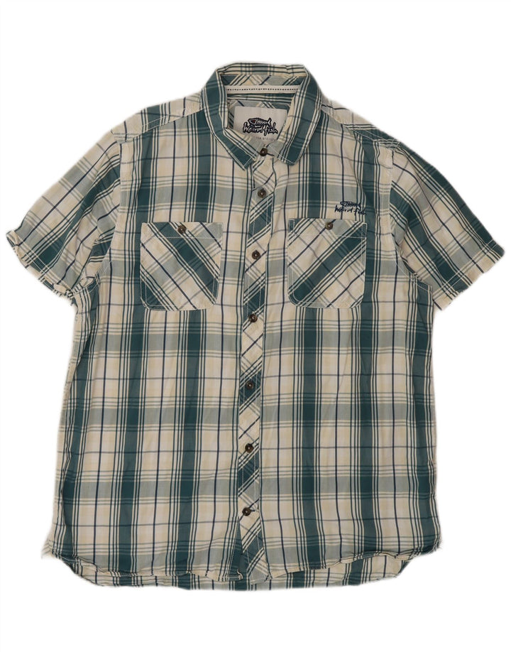 Weird Fish Camisa de manga corta para hombre de algodón a cuadros verdes grandes