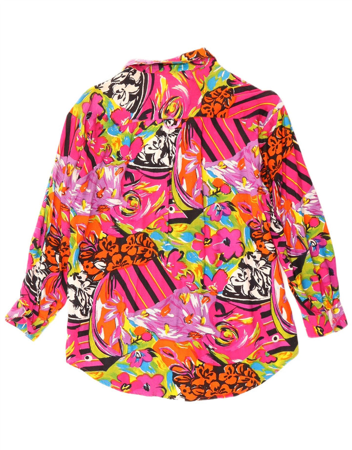 VINTAGE Blusa camisa mujer Reino Unido 16 Rayón floral multicolor grande