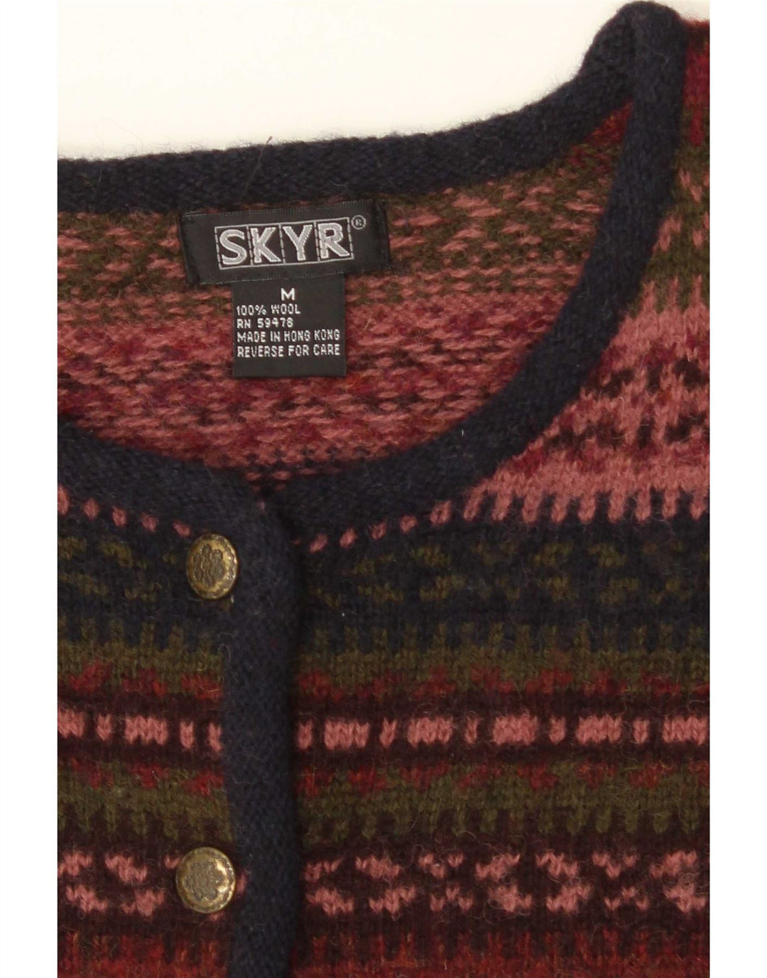Vintage mujer Cardigan suéter Reino Unido 14 medio multicolor Fair Isle lana