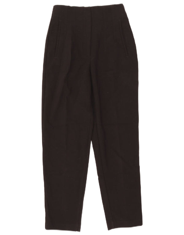 Zara Mujer Pantalón De Traje Cónico De Cintura Alta XS W24 L26 Poliéster Negro