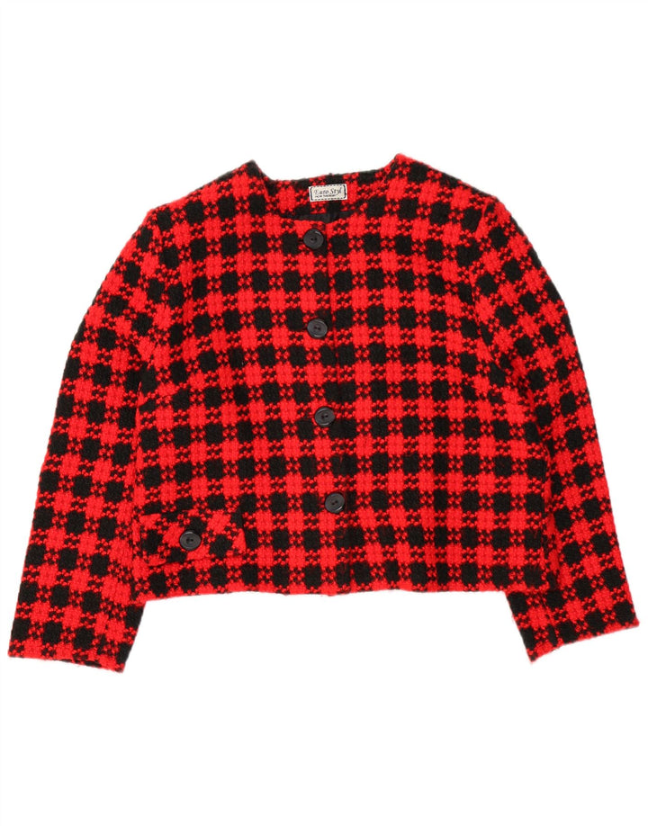 VINTAGE Mujer Crop 4 Botón Blazer Chaqueta Reino Unido 18 XL Rojo Check