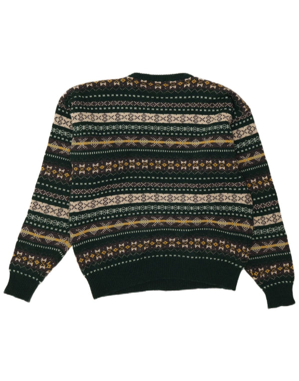 Vintage hombres cuello redondo jersey suéter grande verde feria isla virgen lana