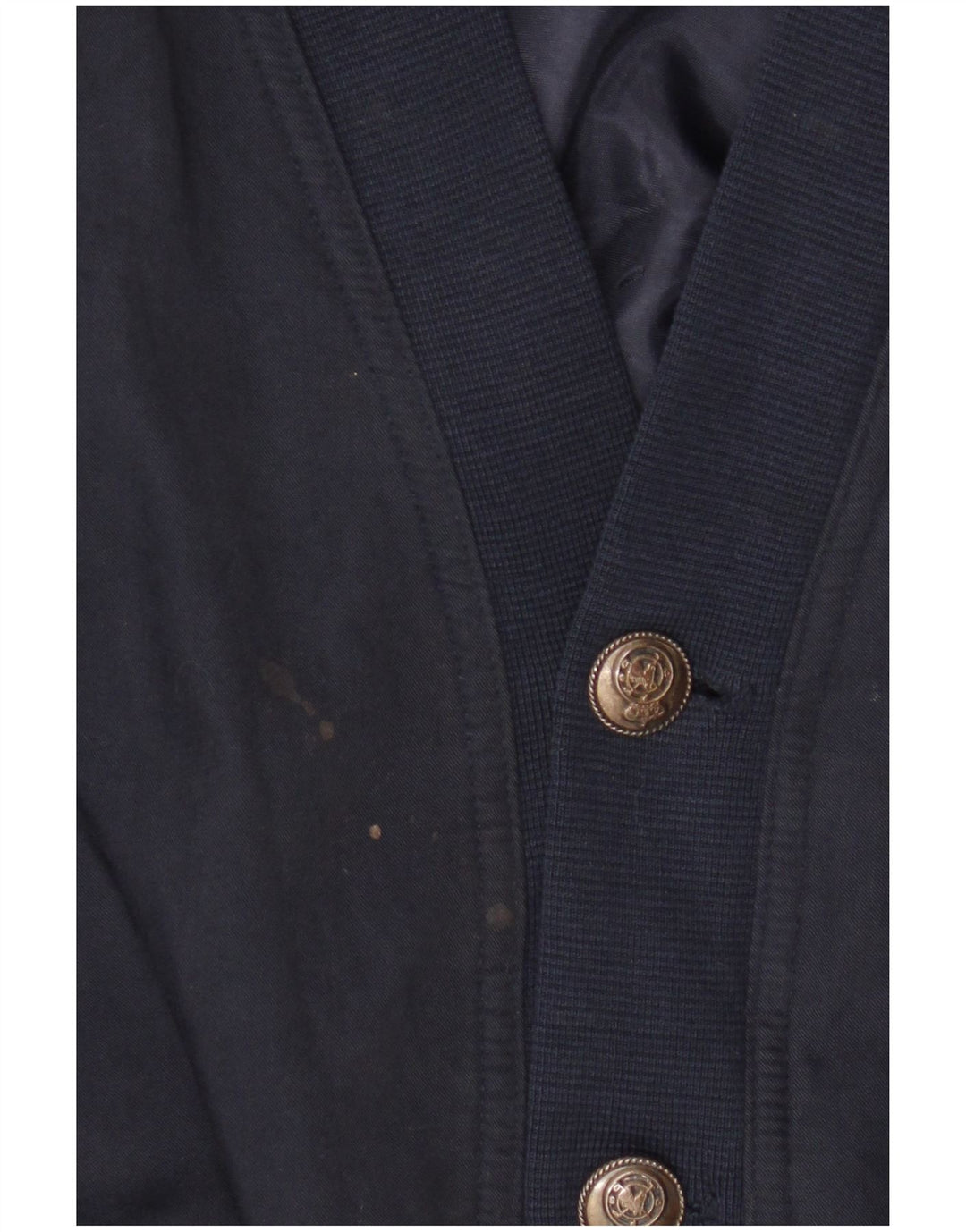 Vintage hombres bombardero chaqueta Reino Unido 40 grande seda azul marino