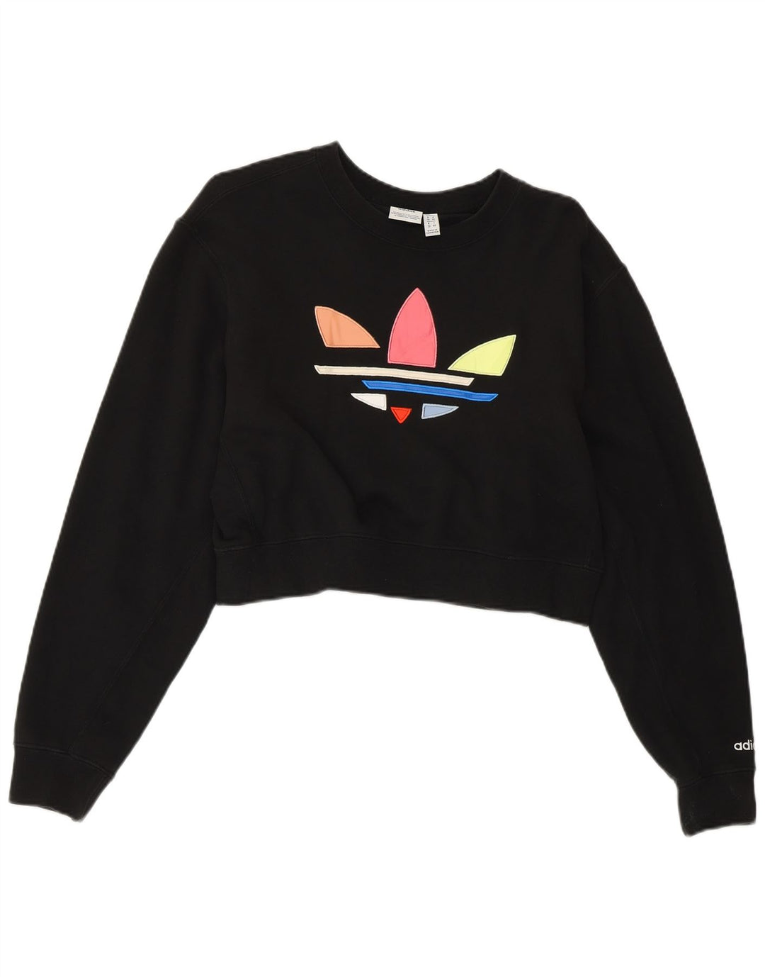ADIDAS Mujer Crop Graphic Sudadera Jumper UK 12 Mediano Negro Algodón