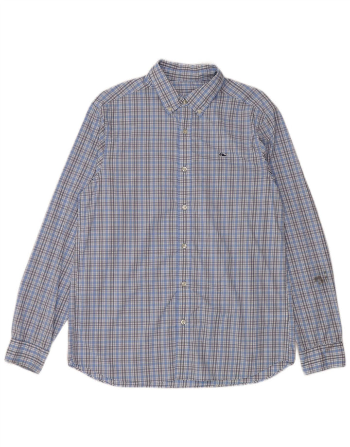 Vineyard Vines Camisa de corte clásico para hombre Nylon a cuadros azul medio