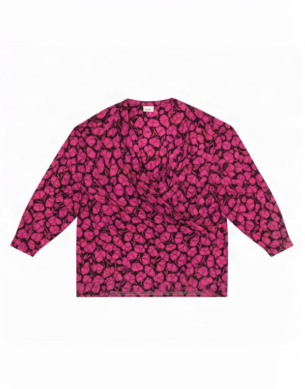 ELENA MIRO Blusa de manga larga para mujer UK 40 XL Acetato floral rosa