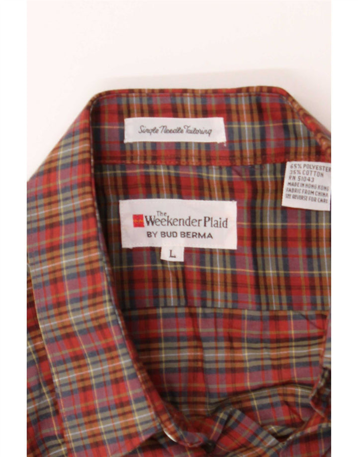 Bud Berma Camisa de fin de semana para hombre grande a cuadros rojos Poliéster