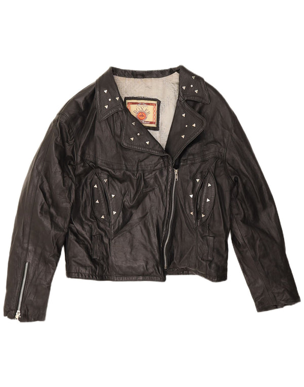 Boxer Chaqueta motera de cuero para mujer UK 14 Medium Black Leather