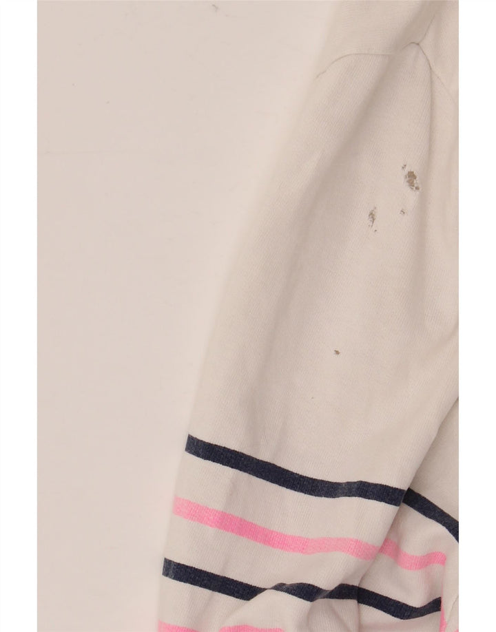 JOULES Sudadera con cuello y botones para mujer UK 20 2XL Blanco a rayas