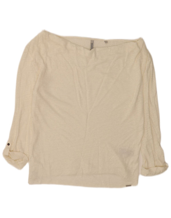 Woolrich Top extragrande con hombros descubiertos y manga 3/4 para mujer UK 10 Small White