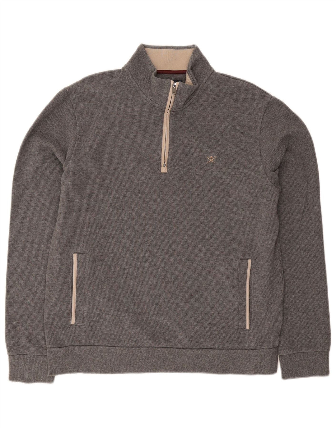 Hackett Hombre Classic Fit Zip Neck Sudadera Jumper Algodón Gris Medio