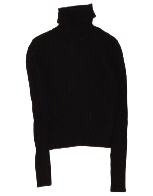 Zara Mujer Crop Roll Neck Jumper Sweater UK 12 Medium Black Viscosa
