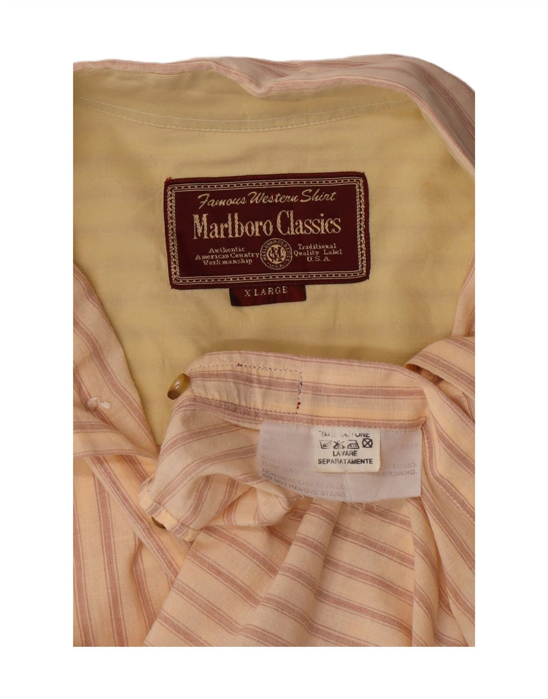 Camisa Marlboro Classics Hombre XL Algodón Rayas Beige