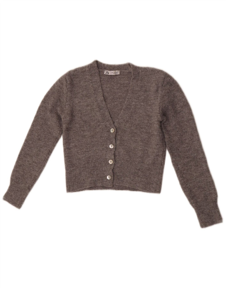 Zara Mujer Crop Cardigan Suéter UK 8 Small Gris