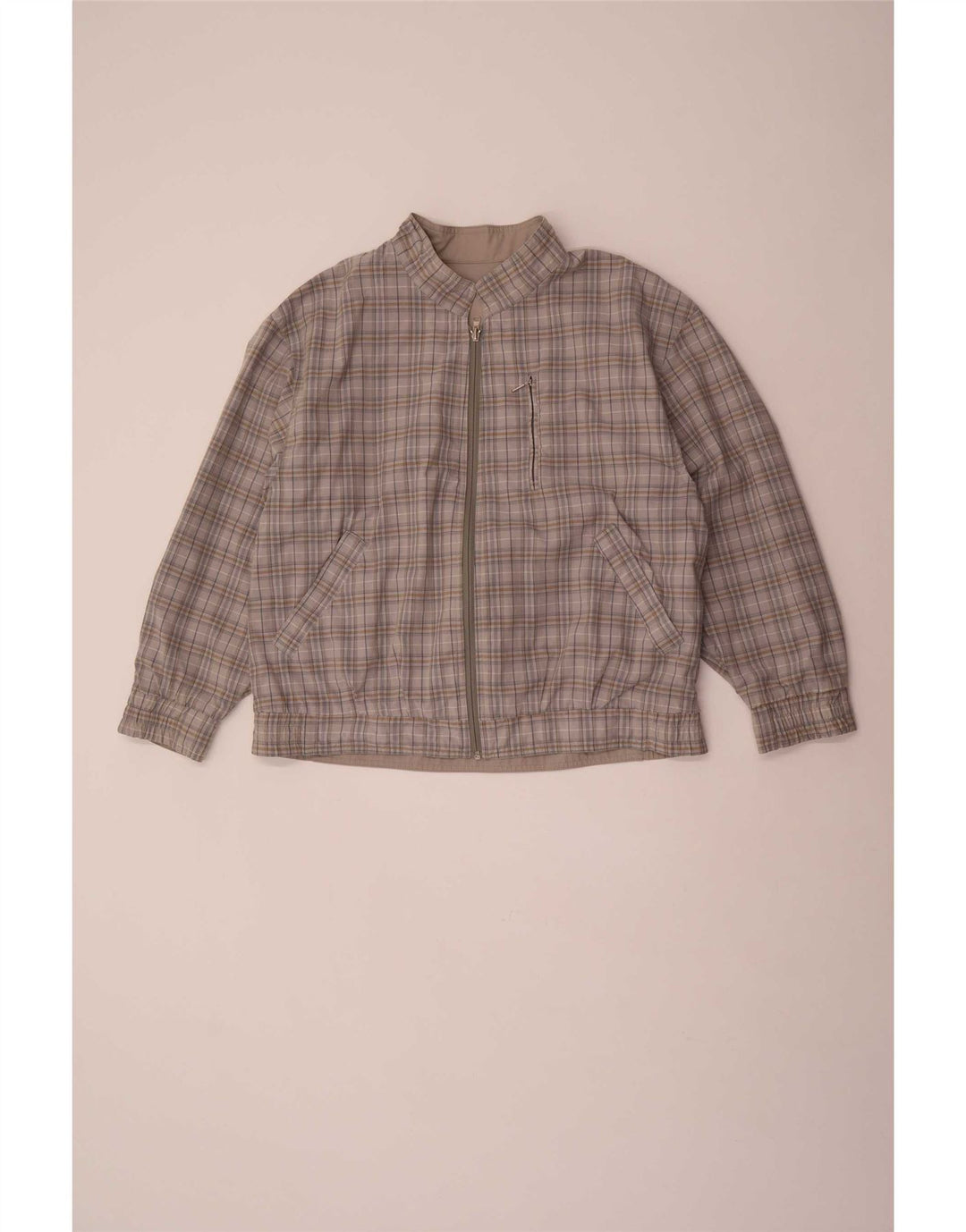Vintage hombres chaqueta reversible Reino Unido 40 poliéster gris grande