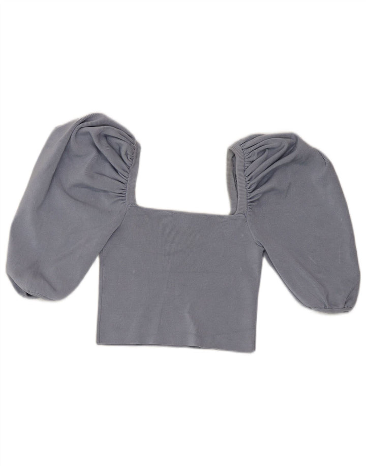 Zara Top corto con hombros descubiertos para mujer UK 8 Small Viscosa azul