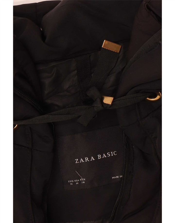 Zara Mujer Chaqueta Acolchada Con Capucha UK 44 Mediana Poliéster Negro