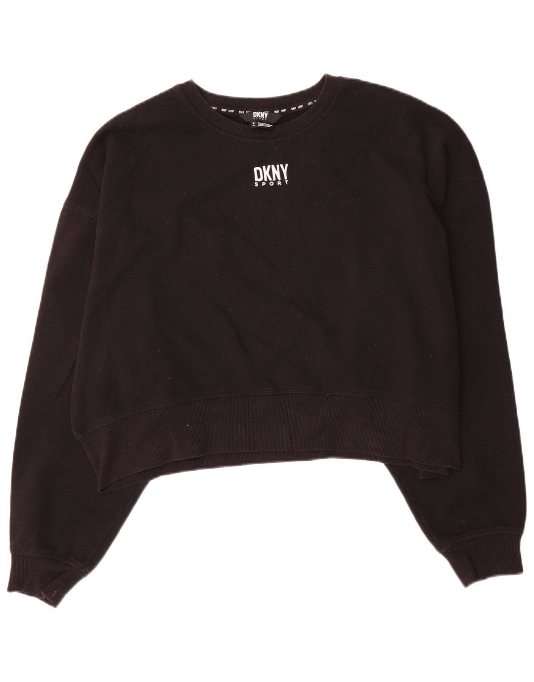 Dkny Mujer Crop Oversize Sudadera Jumper UK 10 Pequeño Algodón Negro