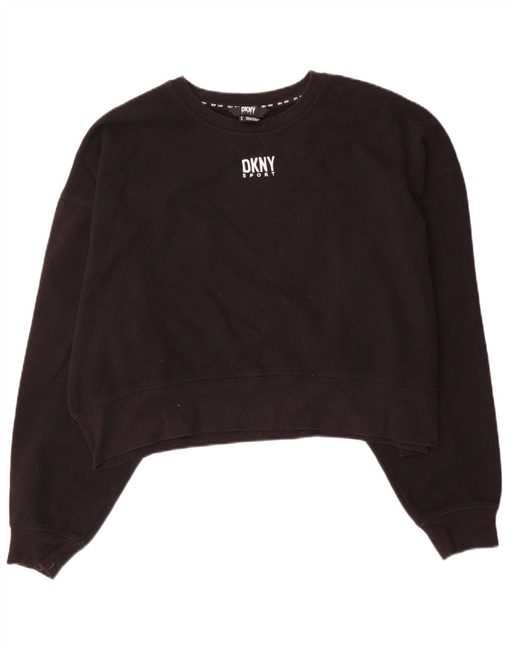 Dkny Mujer Crop Oversize Sudadera Jumper UK 10 Pequeño Algodón Negro