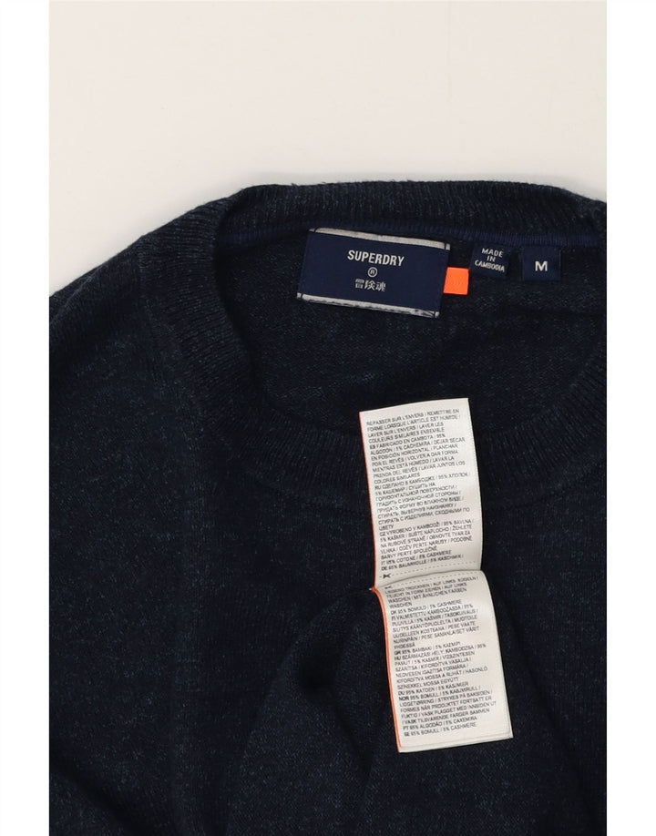 SUPERDRY Jersey de cuello redondo para hombre de algodón moteado en azul marino medio