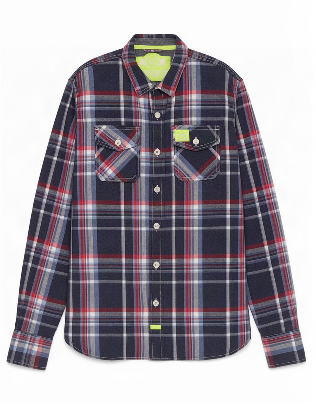 Camisa Superdry Hombre XL Algodón A Cuadros Azul Marino