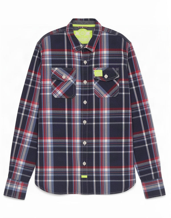 Camisa Superdry Hombre XL Algodón A Cuadros Azul Marino