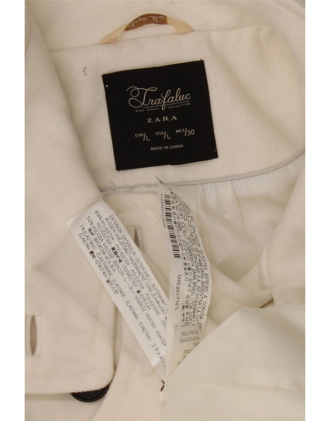 ZARA Mujer Abrigo Cruzado UK 44 Large Poliéster Blanco