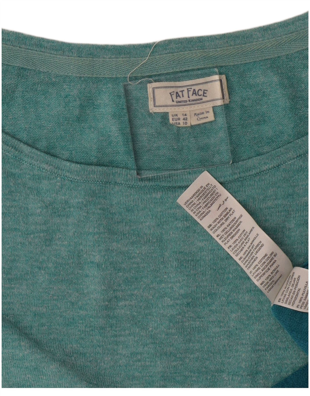 Camiseta de mujer Fat Face de manga larga ES 44 Grande Turquesa Algodón con bloques de color