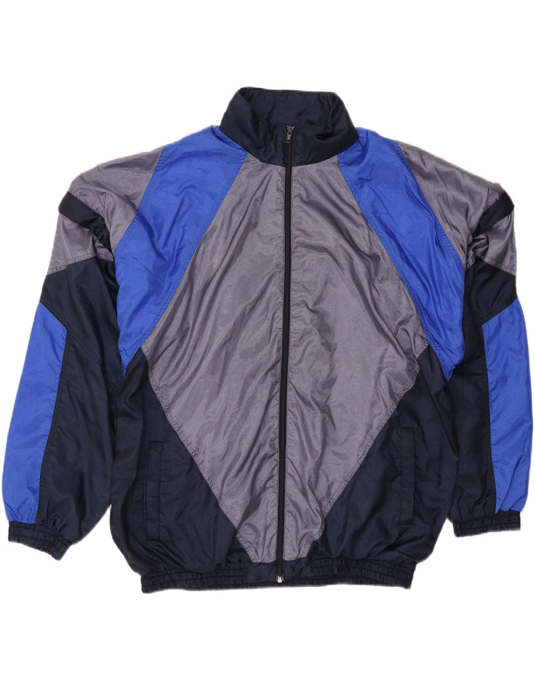VINTAGE Chaqueta superior de chándal para hombre XL Azul marino Colorblock Nylon