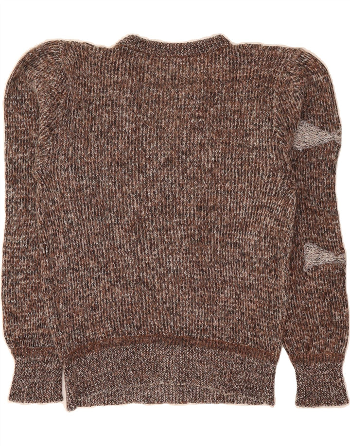 VINTAGE Womens V-Neck Jumper Sweater UK 12 Medium Brown Geometric Vintage Vintage and Second-Hand Vintage from Messina Hembry 