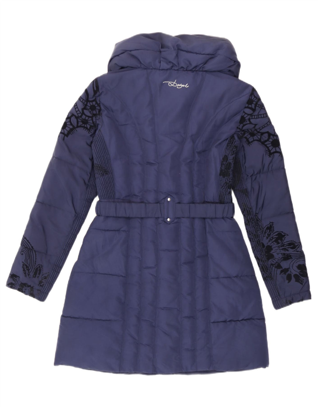 Abrigo acolchado Desigual para mujer EU 38 Poliéster floral azul marino mediano