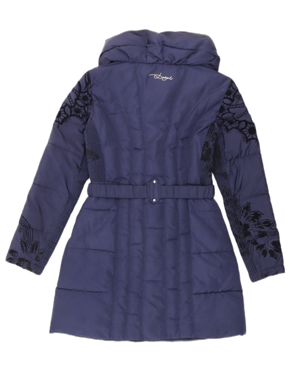 Abrigo acolchado Desigual para mujer EU 38 Poliéster floral azul marino mediano
