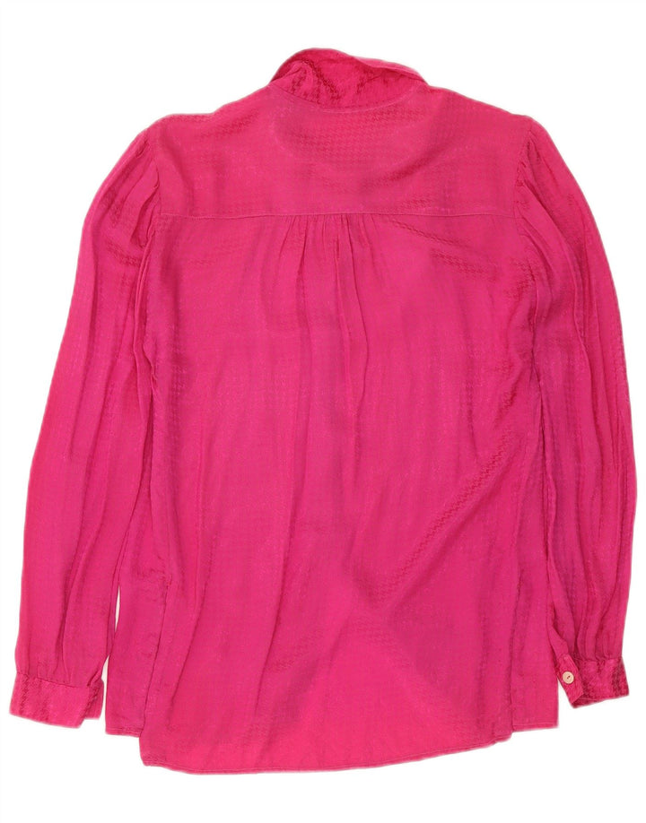 Vintage mujer camisa blusa Reino Unido 12 pata de gallo rosa medio
