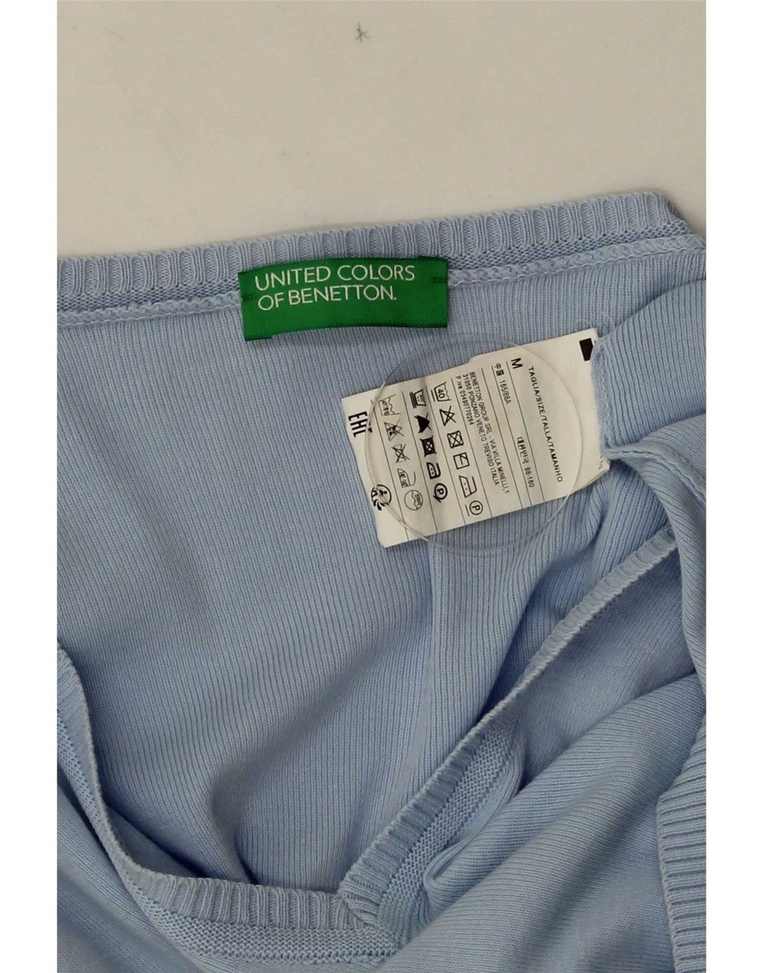 Benetton Jersey Con Cuello En V Para Mujer UK 42 Azul Medio Algodón