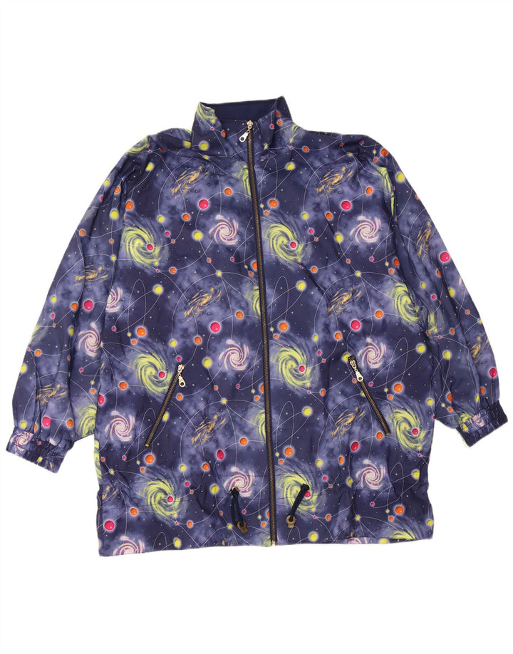 VINTAGE Chaqueta bomber de patrón abstracto de gran tamaño para mujer Reino Unido 18 XL Azul