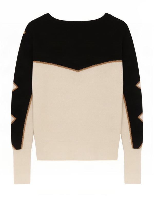 Reiss Suéter tipo jersey con cuello barco para mujer UK 40 Small White Colourblock Wool