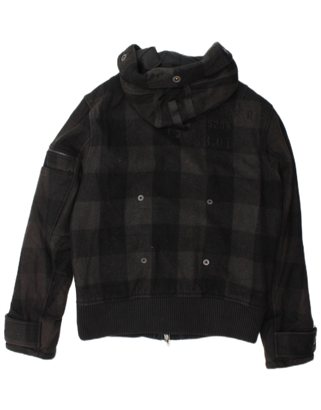 G-Star Chaqueta bomber con capucha para hombre UK 40 Large Black Check Wool
