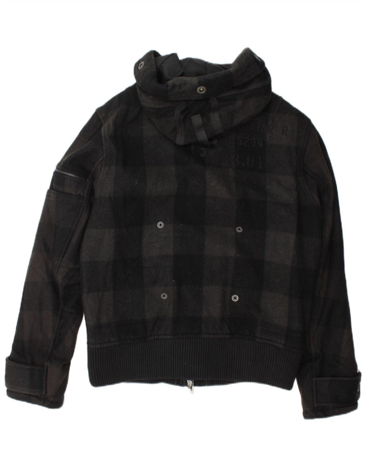 G-Star Chaqueta bomber con capucha para hombre UK 40 Large Black Check Wool