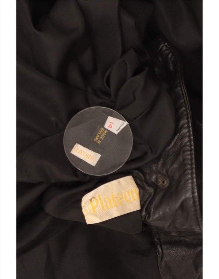VINTAGE Chaqueta de cuero de gran tamaño para mujer Reino Unido 14 Cuero negro grande