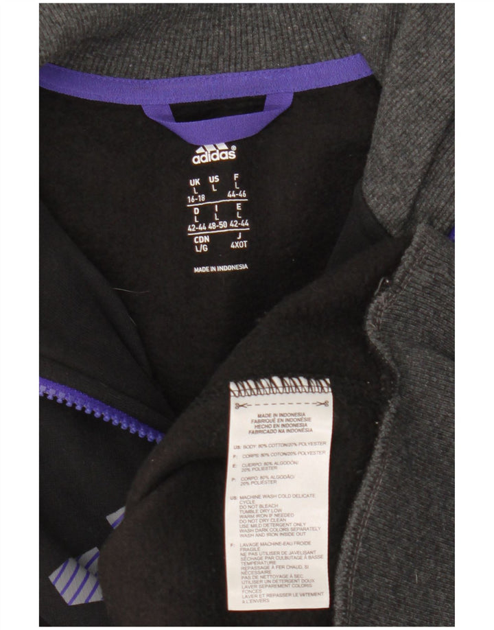 ADIDAS Mujer Graphic Zip Neck Sudadera Jumper UK 40/40 Grande Negro