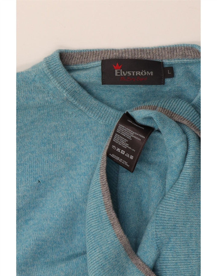 Elvstrom Jersey de cuello redondo para hombre de lana moteada azul grande