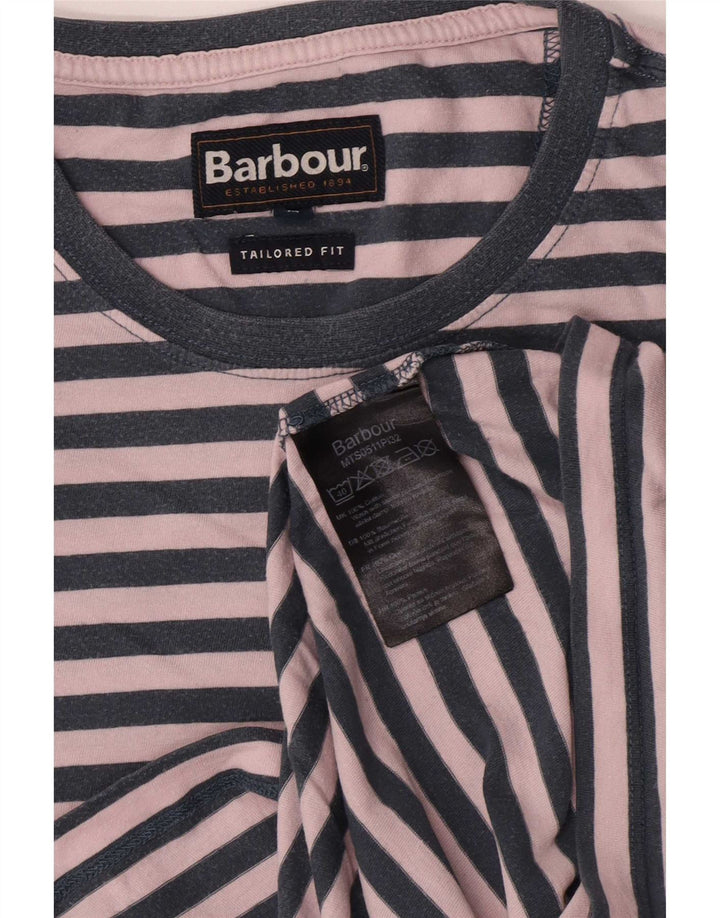 Barbour Hombre Camiseta Entallada Top Algodón Rayas Azul Marino Mediano